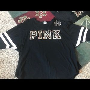 PINK Bling Oversized Football T-Shirt
